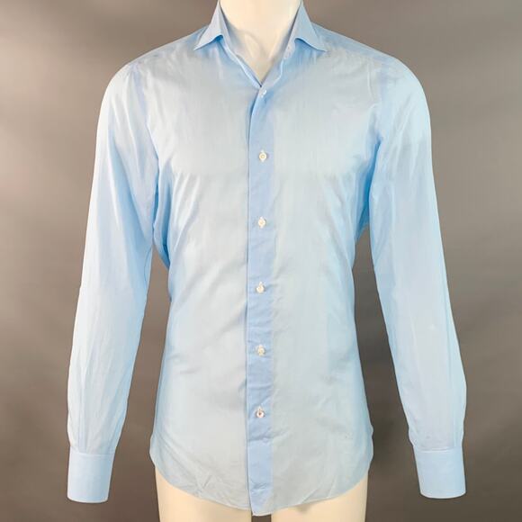Isaia Other - ISAIA Size S Blue White Stripe Cotton Spread Collar Long Sleeve Shirt